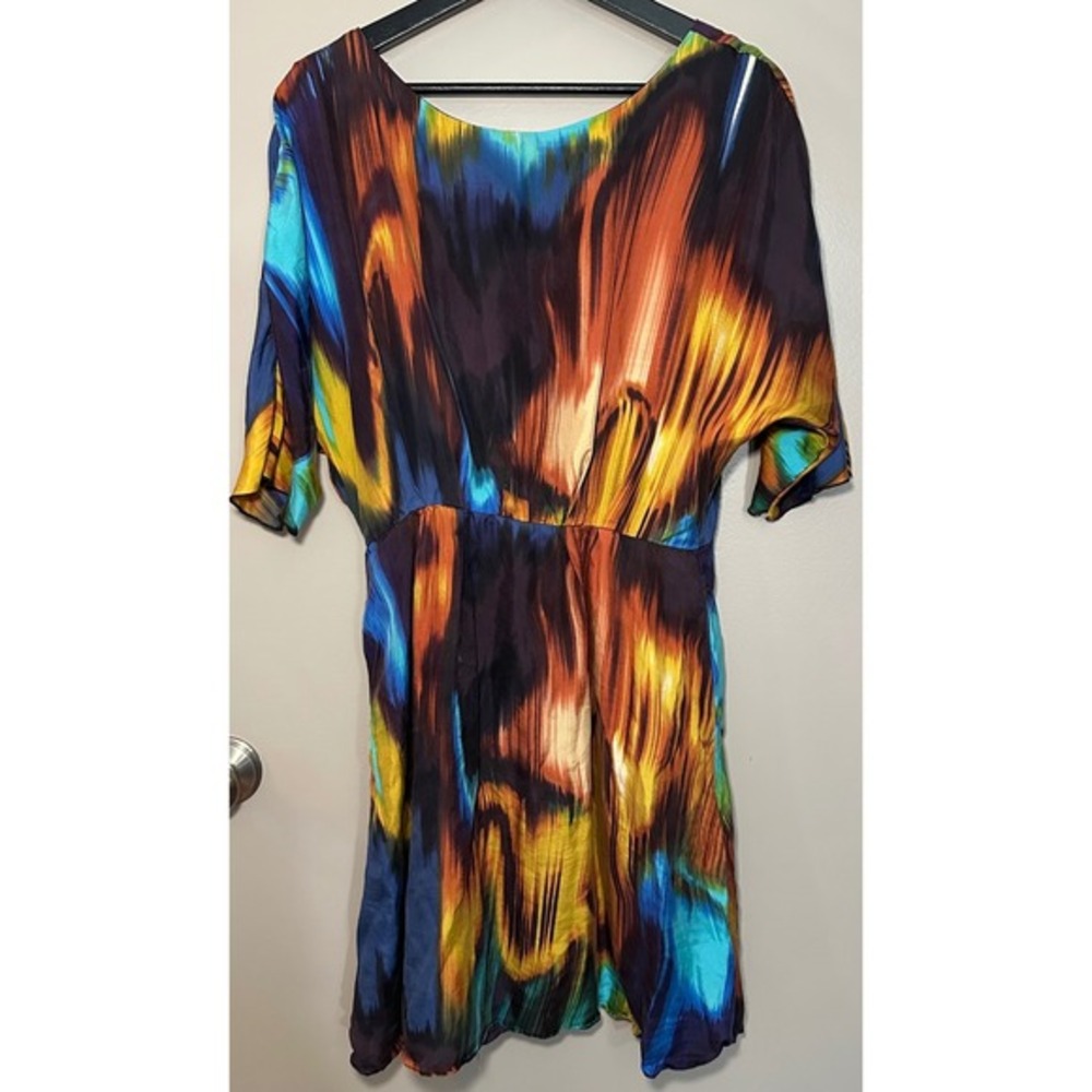 Single 100% Silk Mini Dress Women Sz M Multicolor Art to Wear Abstract Geometric